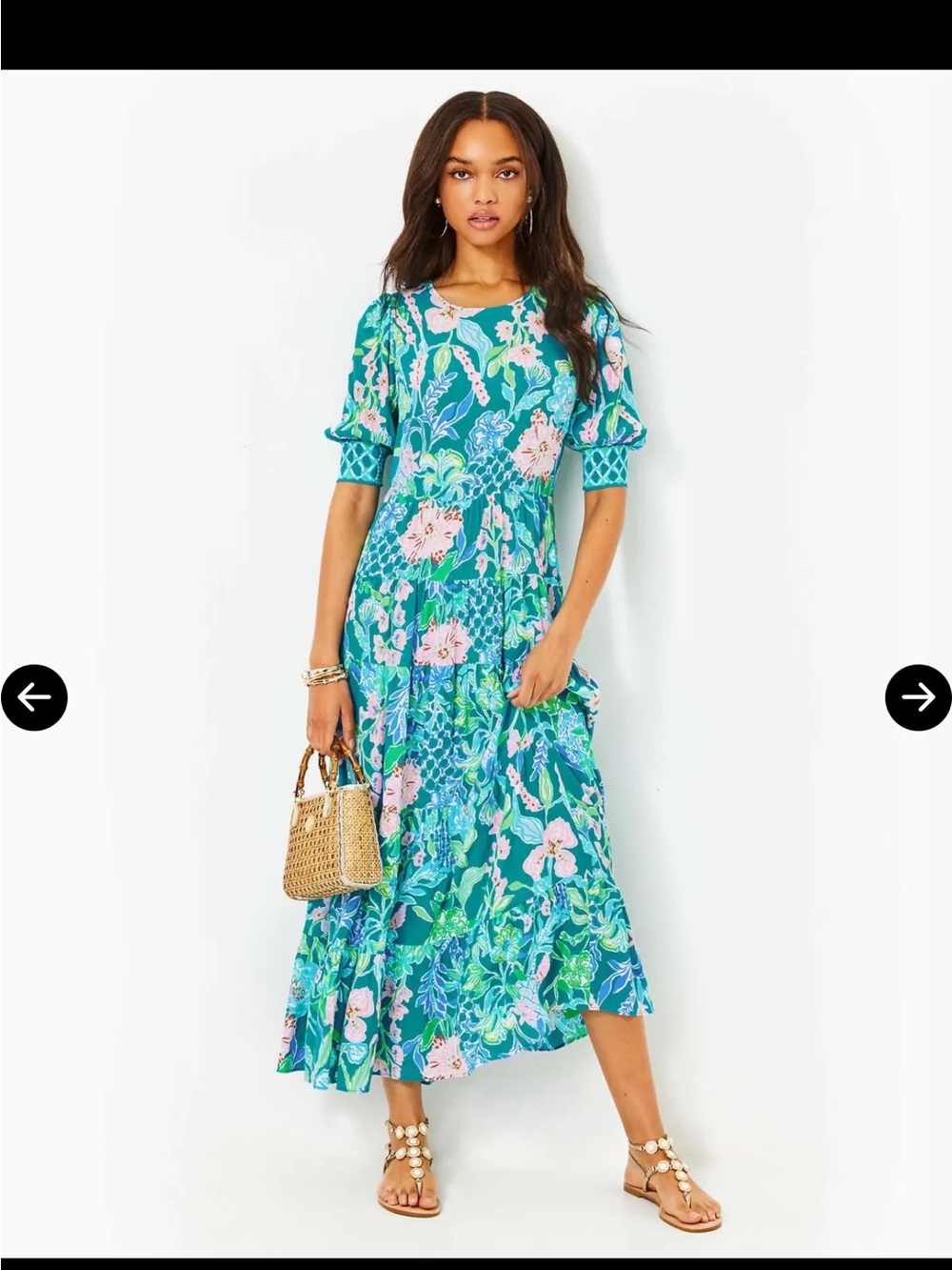 Lilly Pulitzer Amelia elbow sleeve Midi Dress in Teal, Pink & Lime